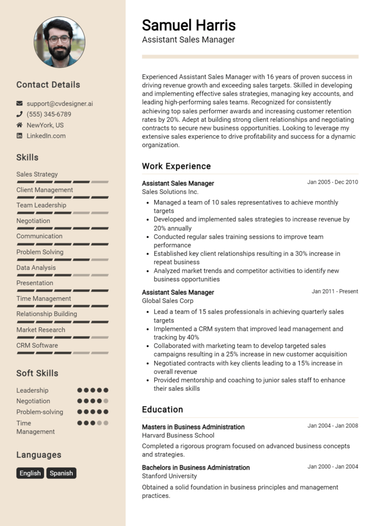 Assistant Sales Manager Resume Example for 2025: Tips & Templates
