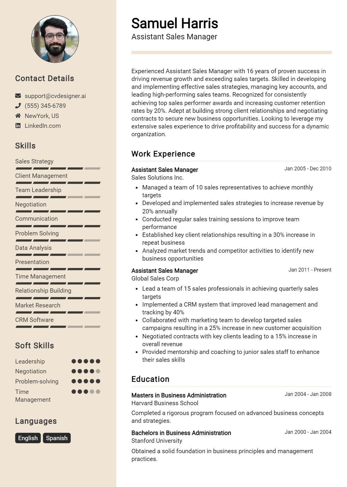 Assistant Sales Manager Resume Example