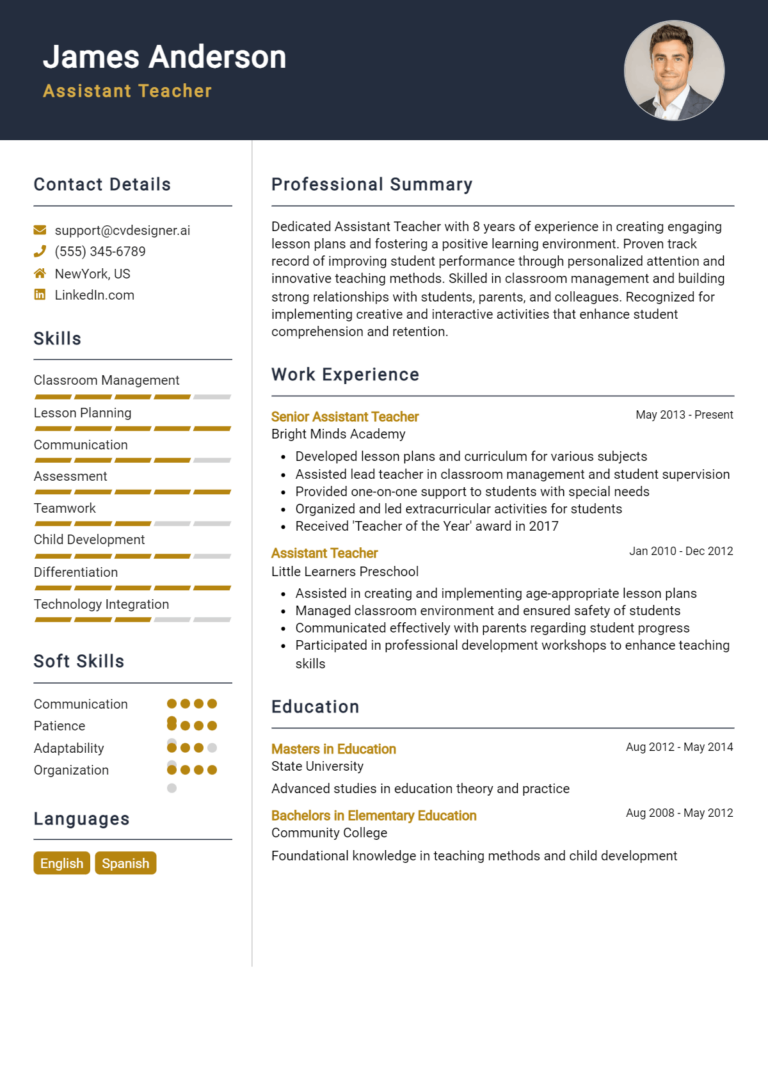 Assistant Teacher Resume Example for 2025: Ultimate Guide