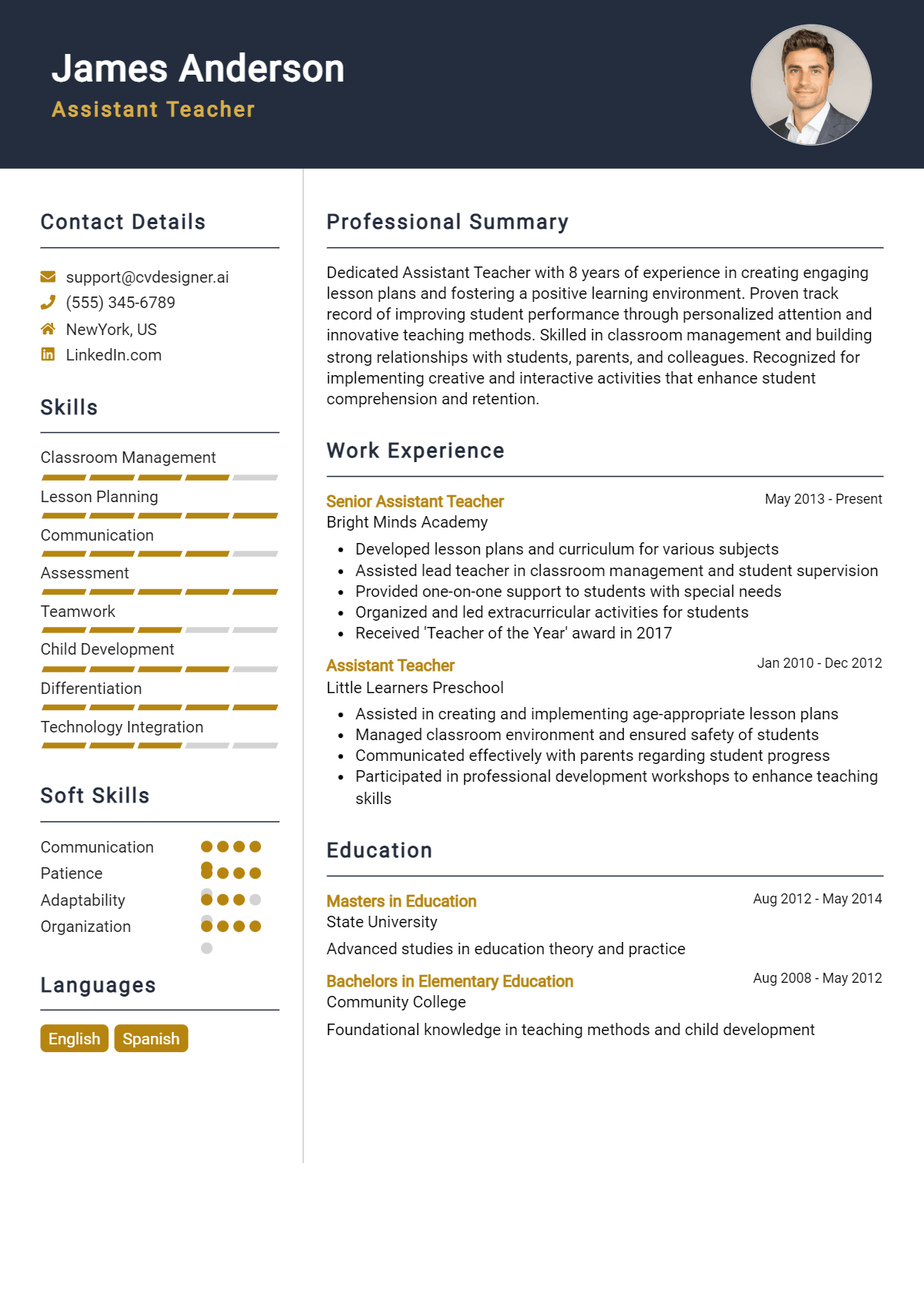 Assistant Teacher Resume Example
