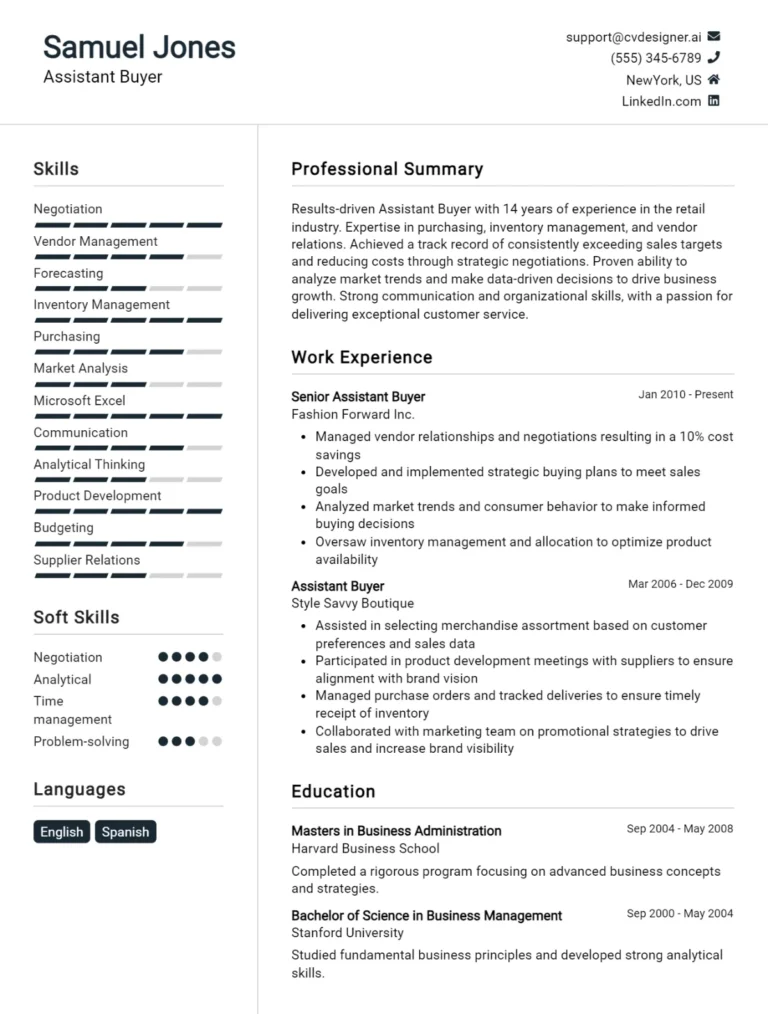 Assistant Buyer CV Example For 2025: How to Craft a Winning CV
