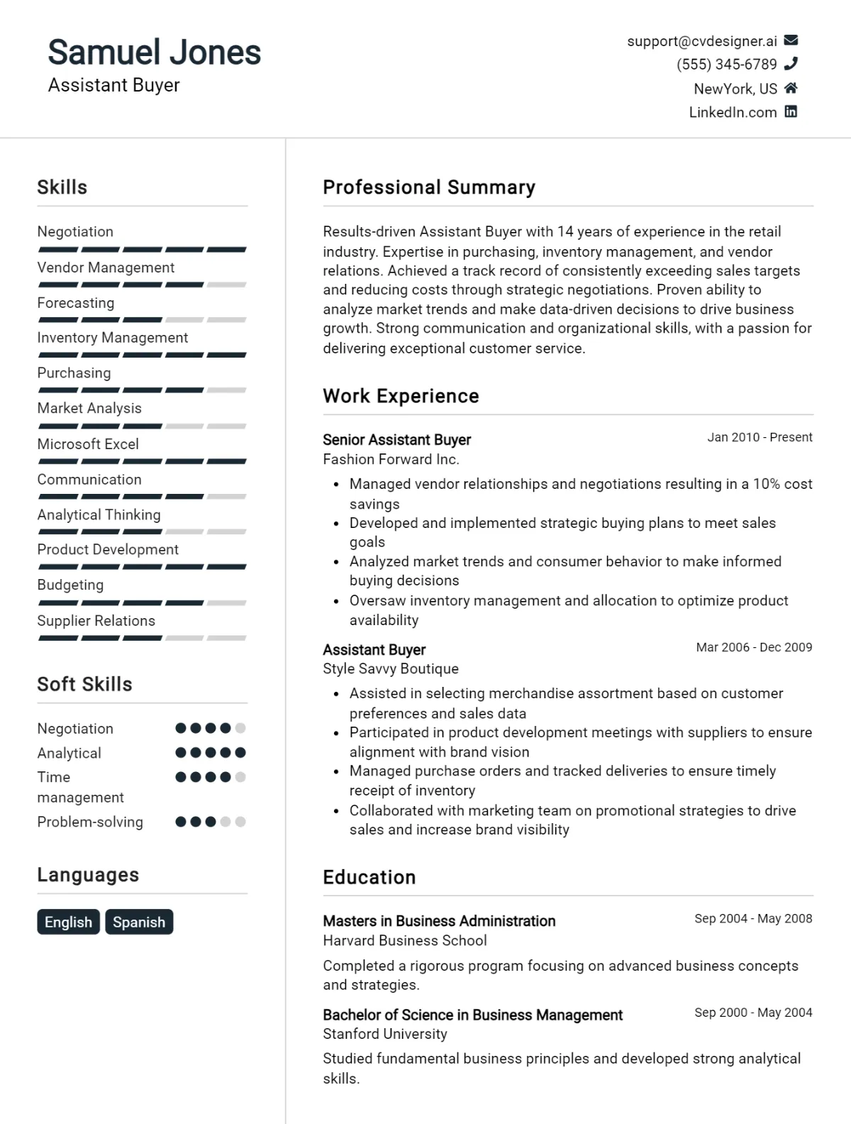 Assistant Buyer CV Example