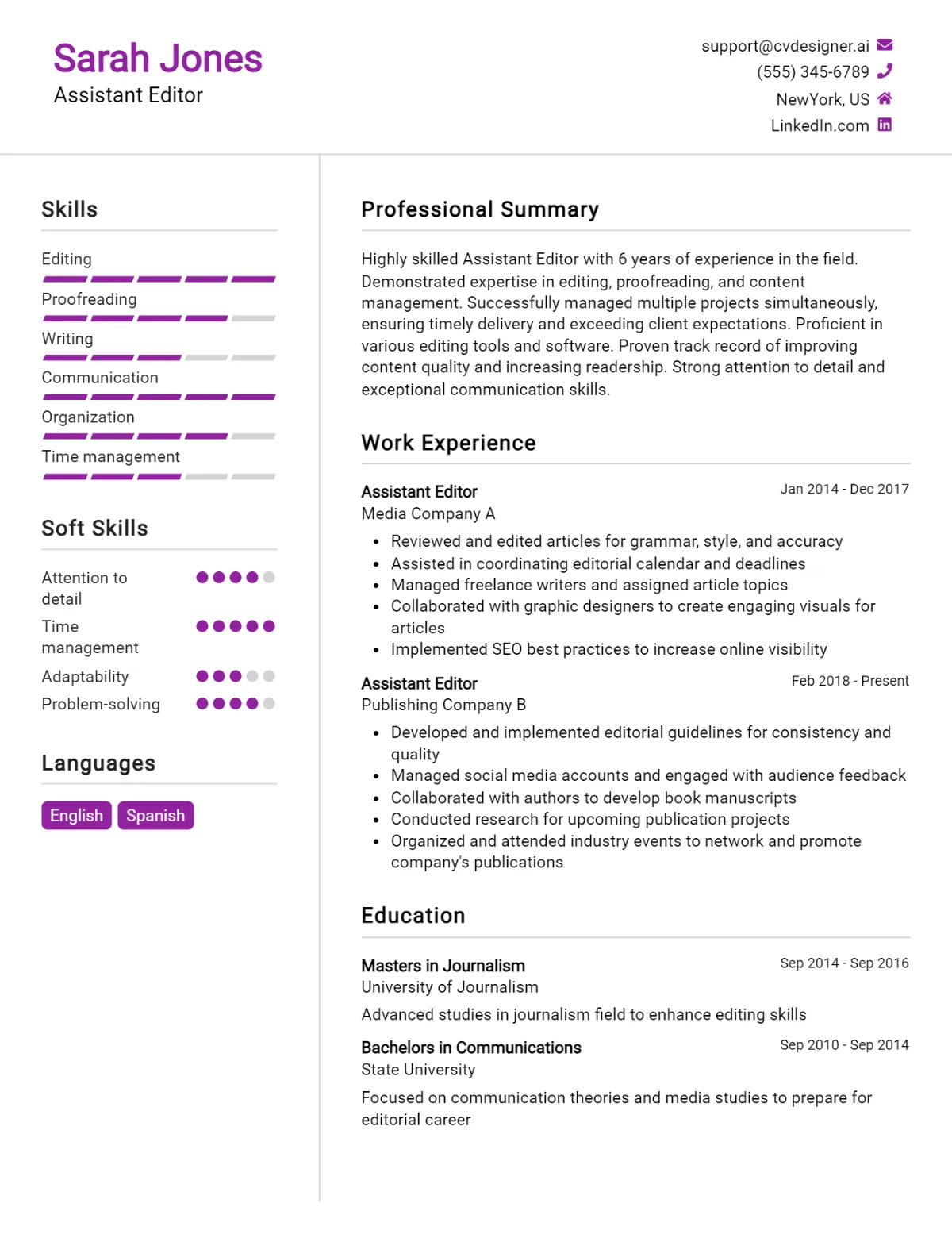 Assistant Editor CV Example