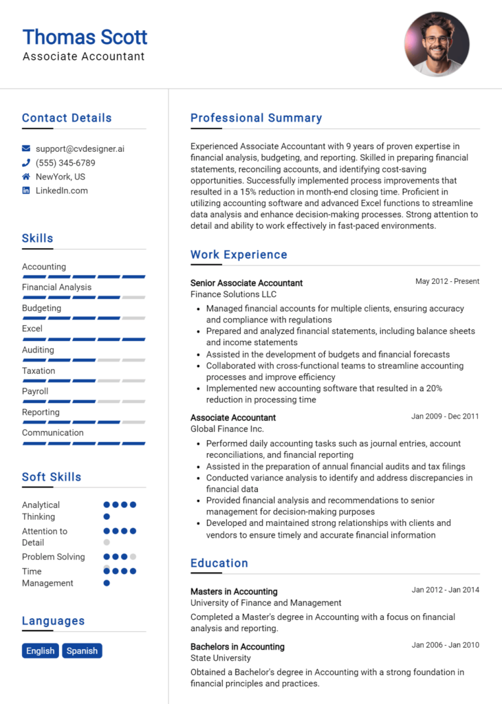 Associate Accountant Resume Example
