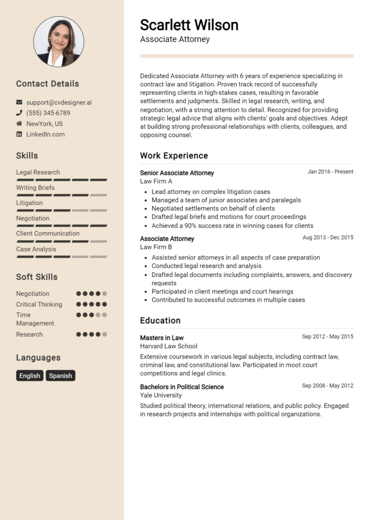 Associate Attorney Resume Example for 2024: Ultimate Guide - CVDesigner.ai