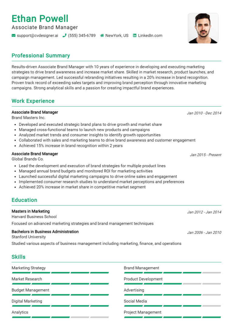 Associate Brand Manager Resume Example for 2025: Free Examples