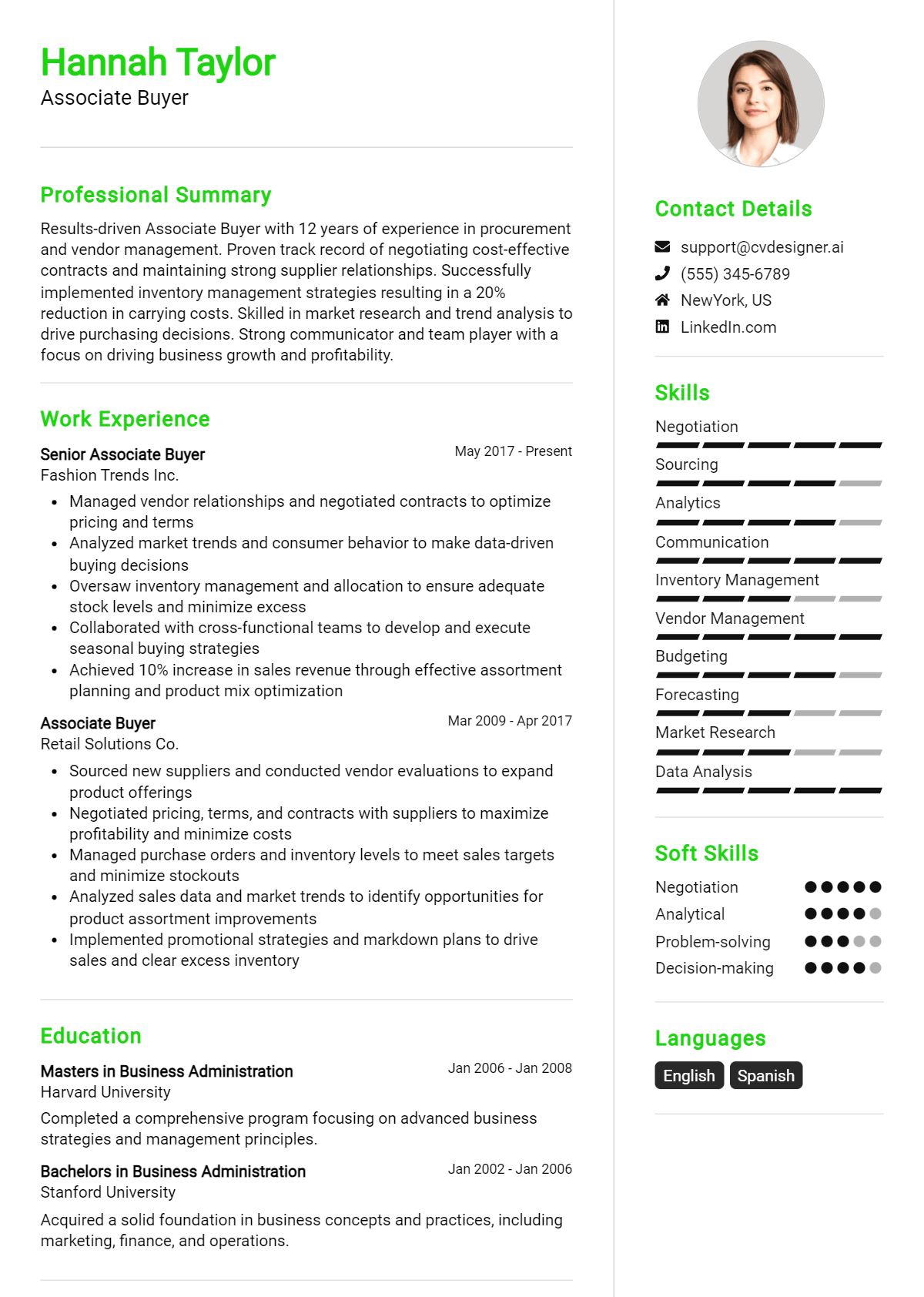 Associate Buyer Resume Example