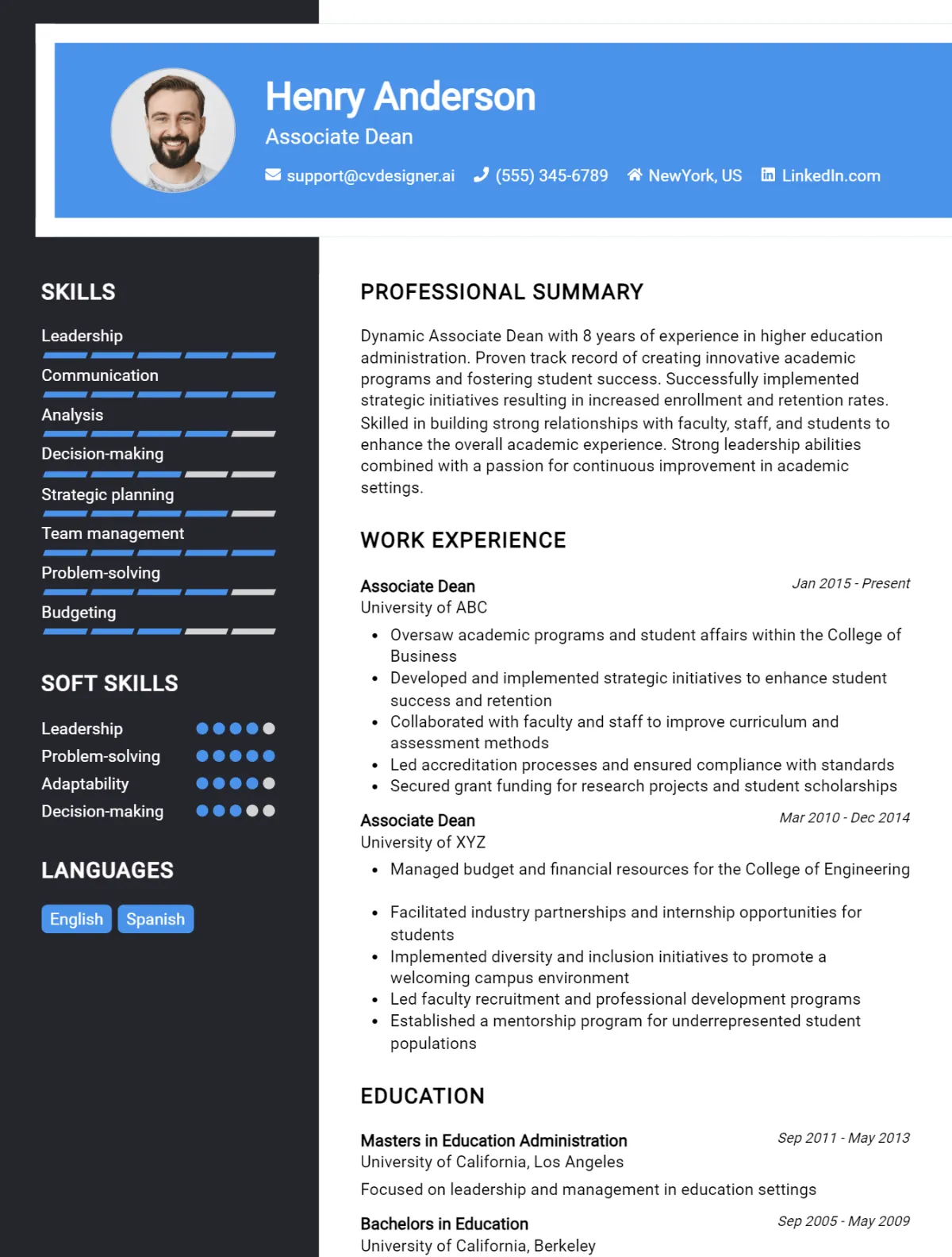 Associate Dean CV Example