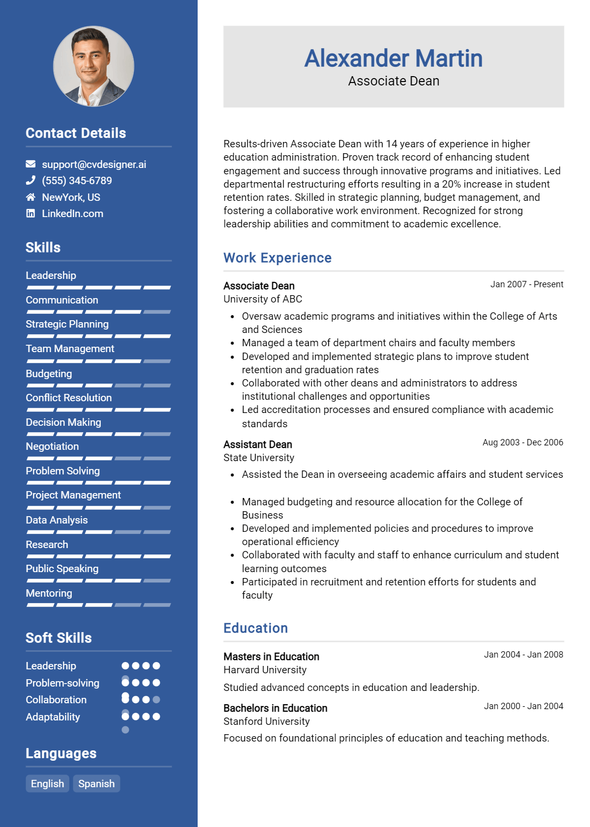 Associate Dean Resume Example