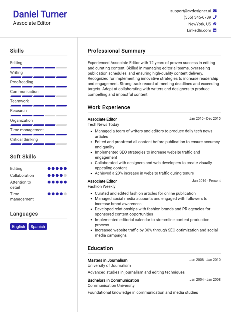 Associate Editor Resume Example for 2025: Best Writing Tips