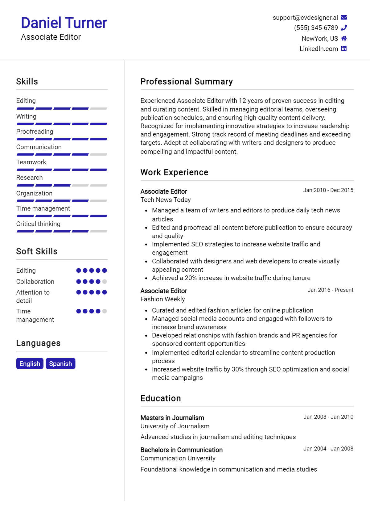 Associate Editor Resume Example