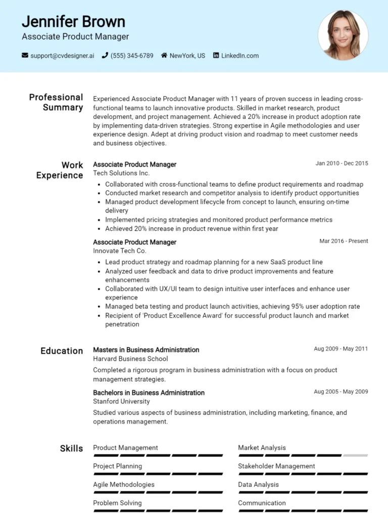 Associate Product Manager CV Example For 2025: Best Formatting Tips