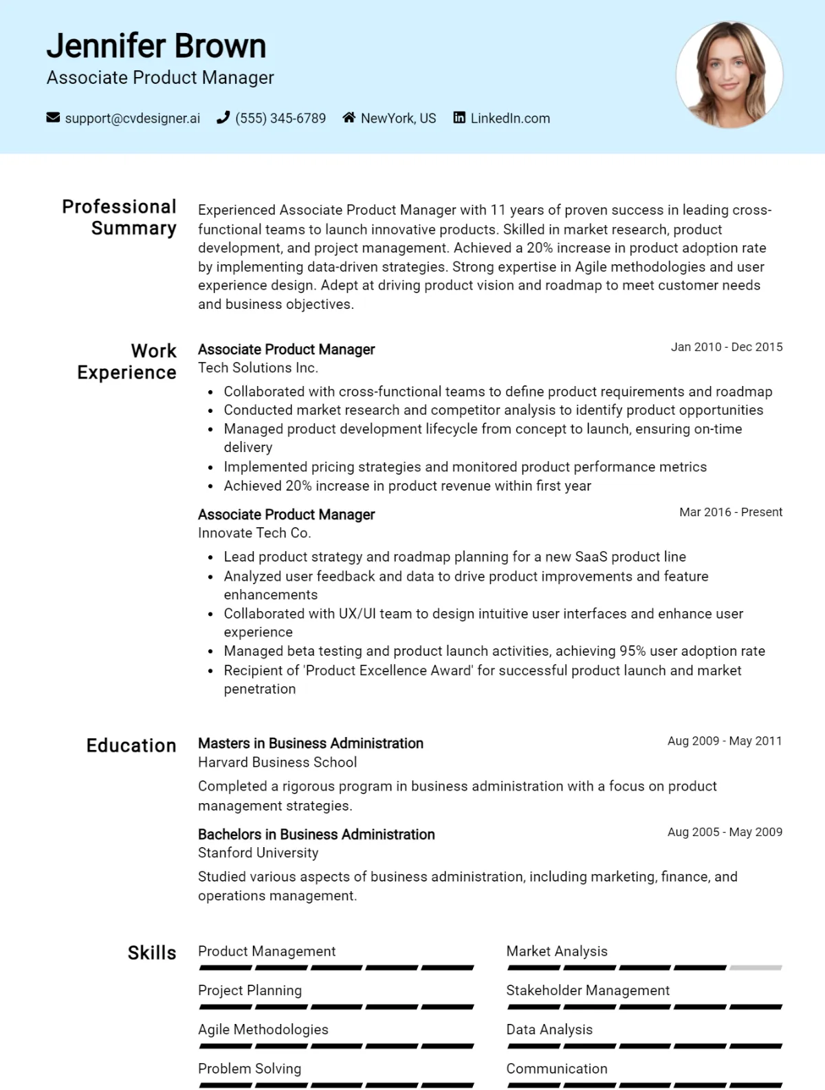 Associate Product Manager CV Example