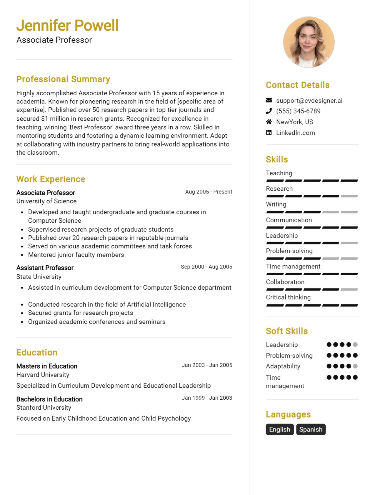 Associate Professor CV Example
