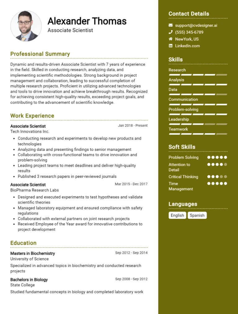 Associate Scientist CV Example For 2025: Expert Tips & Templates