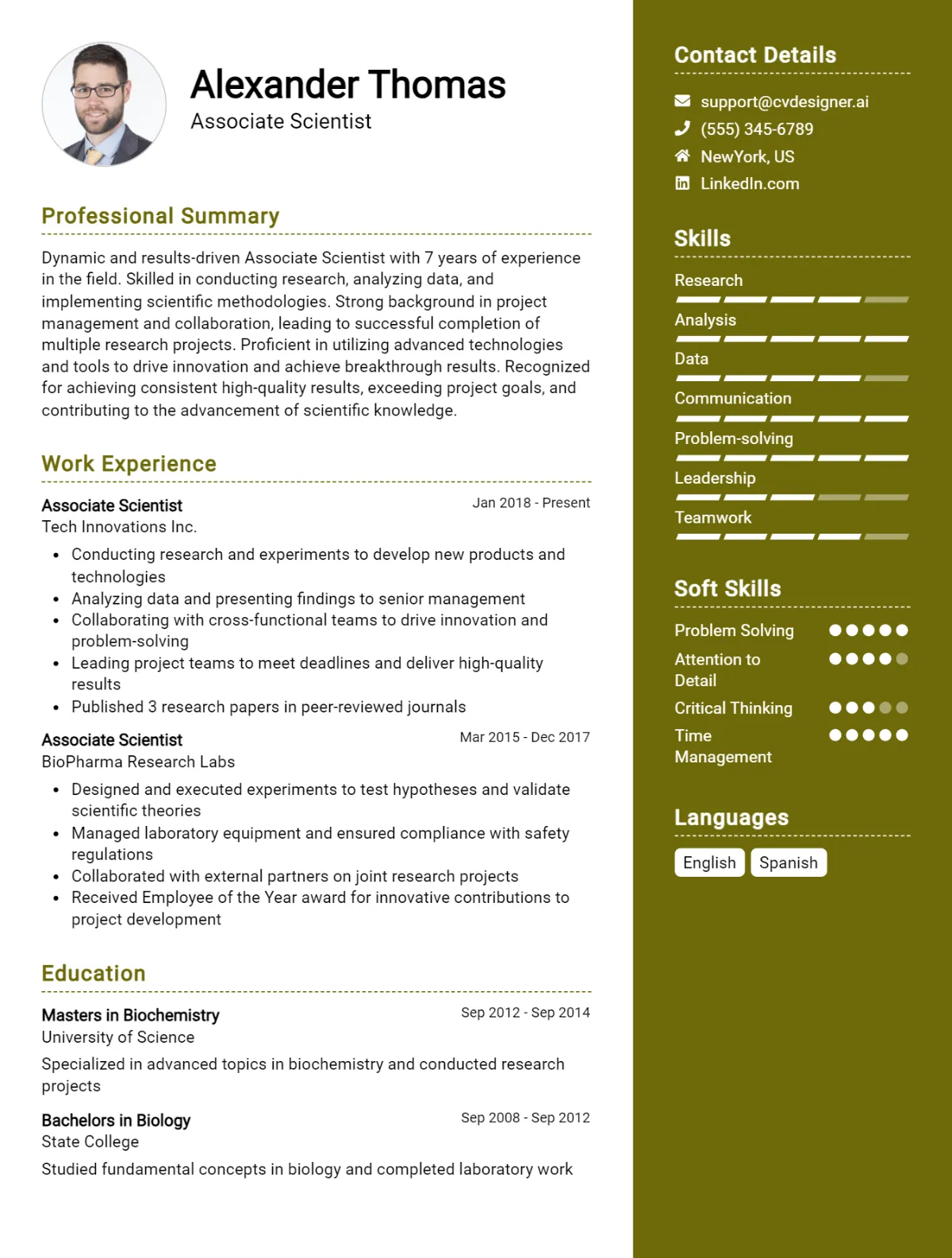 Associate Scientist CV Example