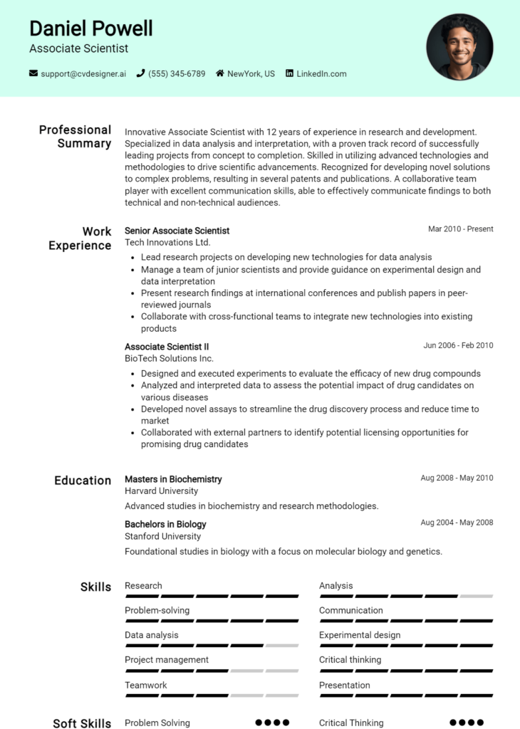 Associate Scientist Resume Example