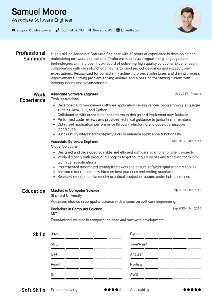 Associate Software Engineer Resume Example