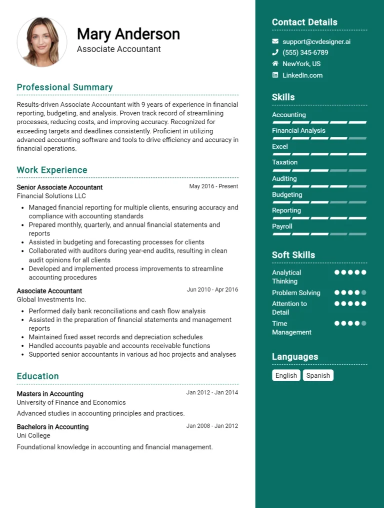 Associate Accountant CV Example For 2025: Effective CV Writing Tips