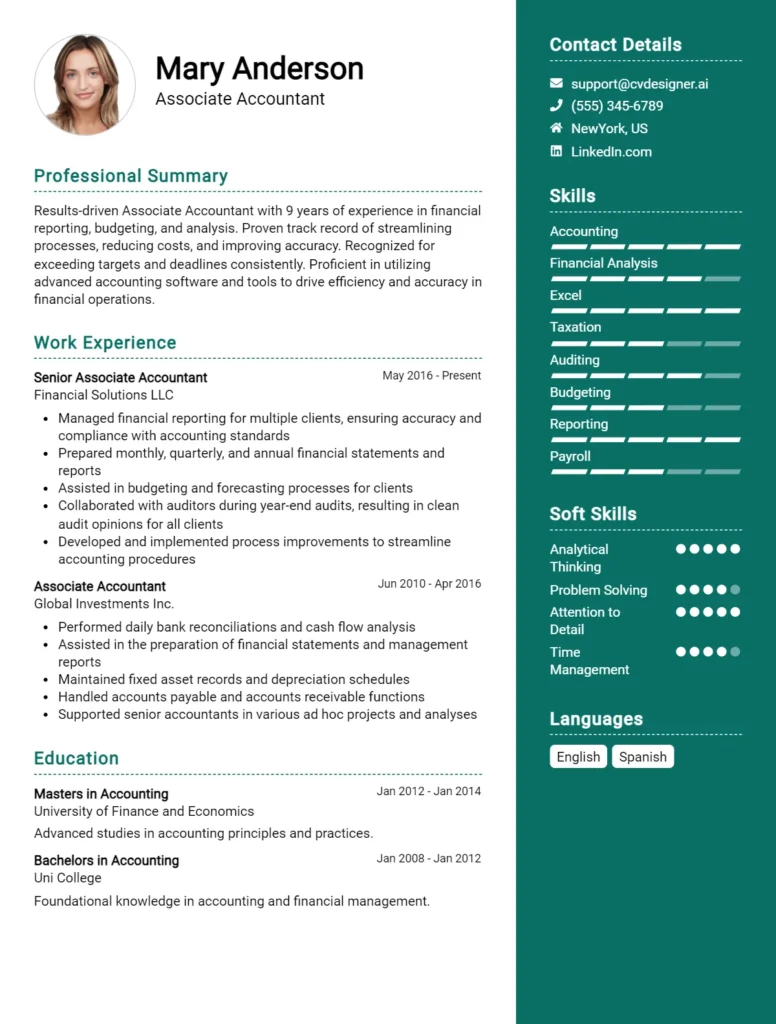 Associate Accountant CV Example