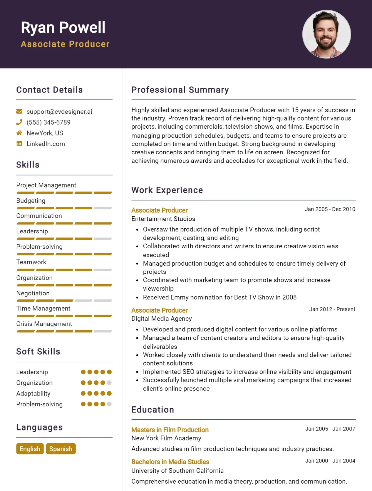 Associate Producer CV Example