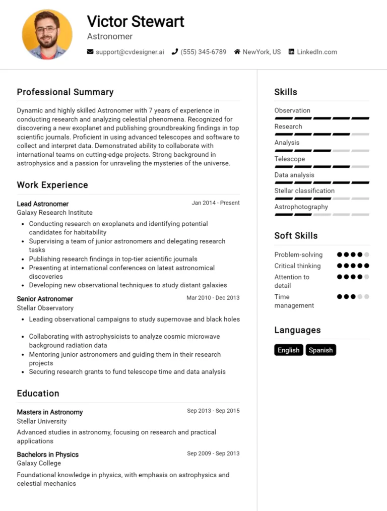 Astronomer CV Example For 2025: Free Professional Templates