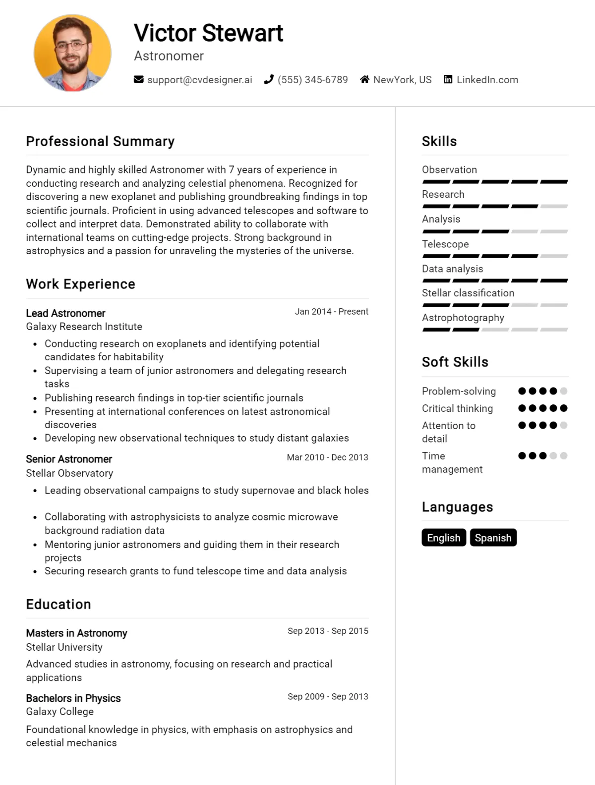 Astronomer CV Example