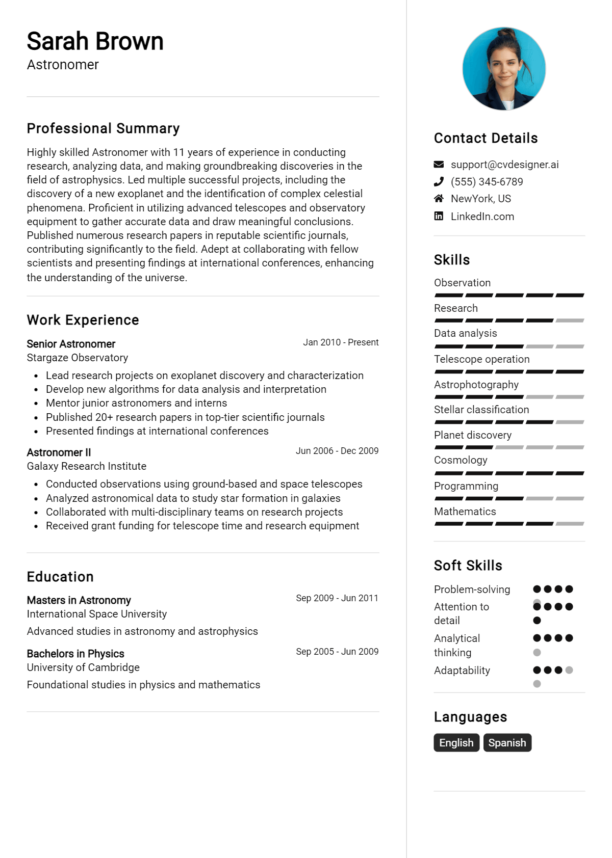 Astronomer Resume Example