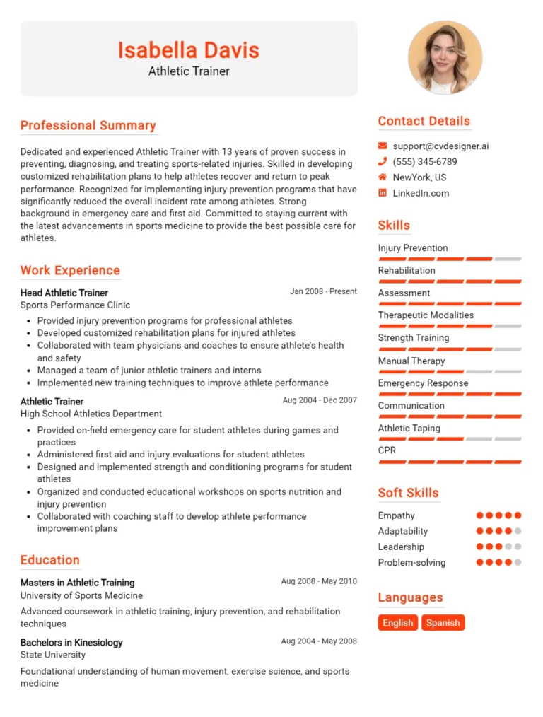Athletic Trainer CV Example For 2025: How to Craft a Winning CV