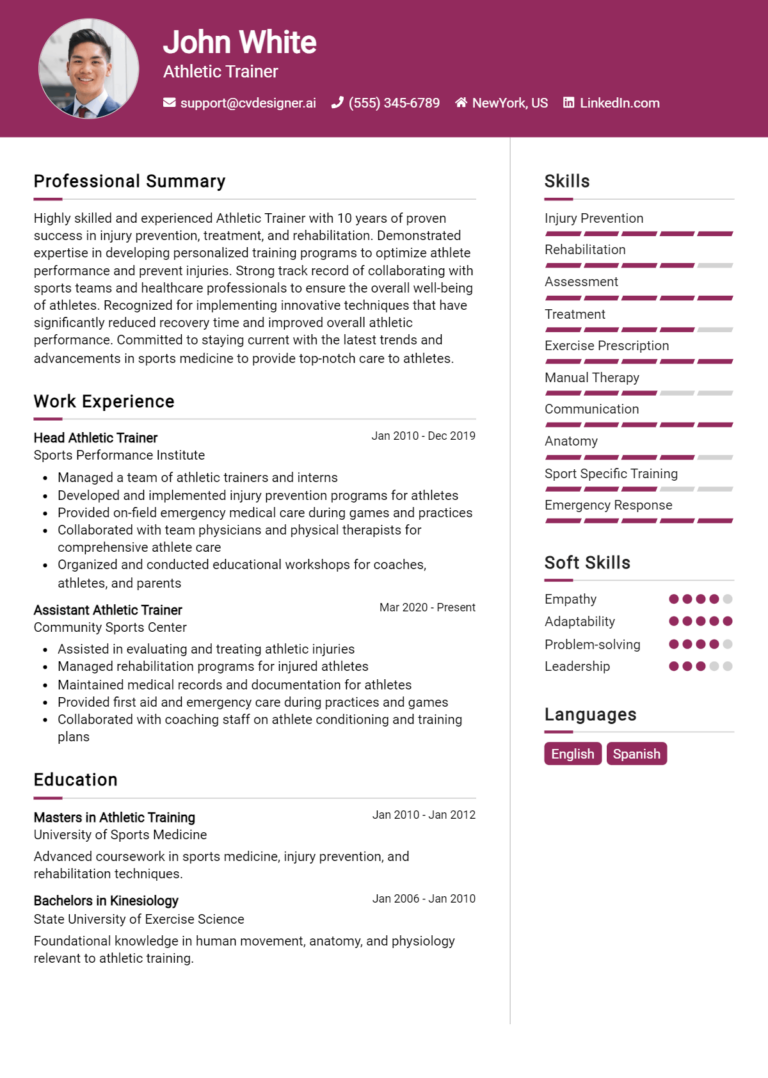 Athletic Trainer Resume Example for 2025: Best Writing Guide