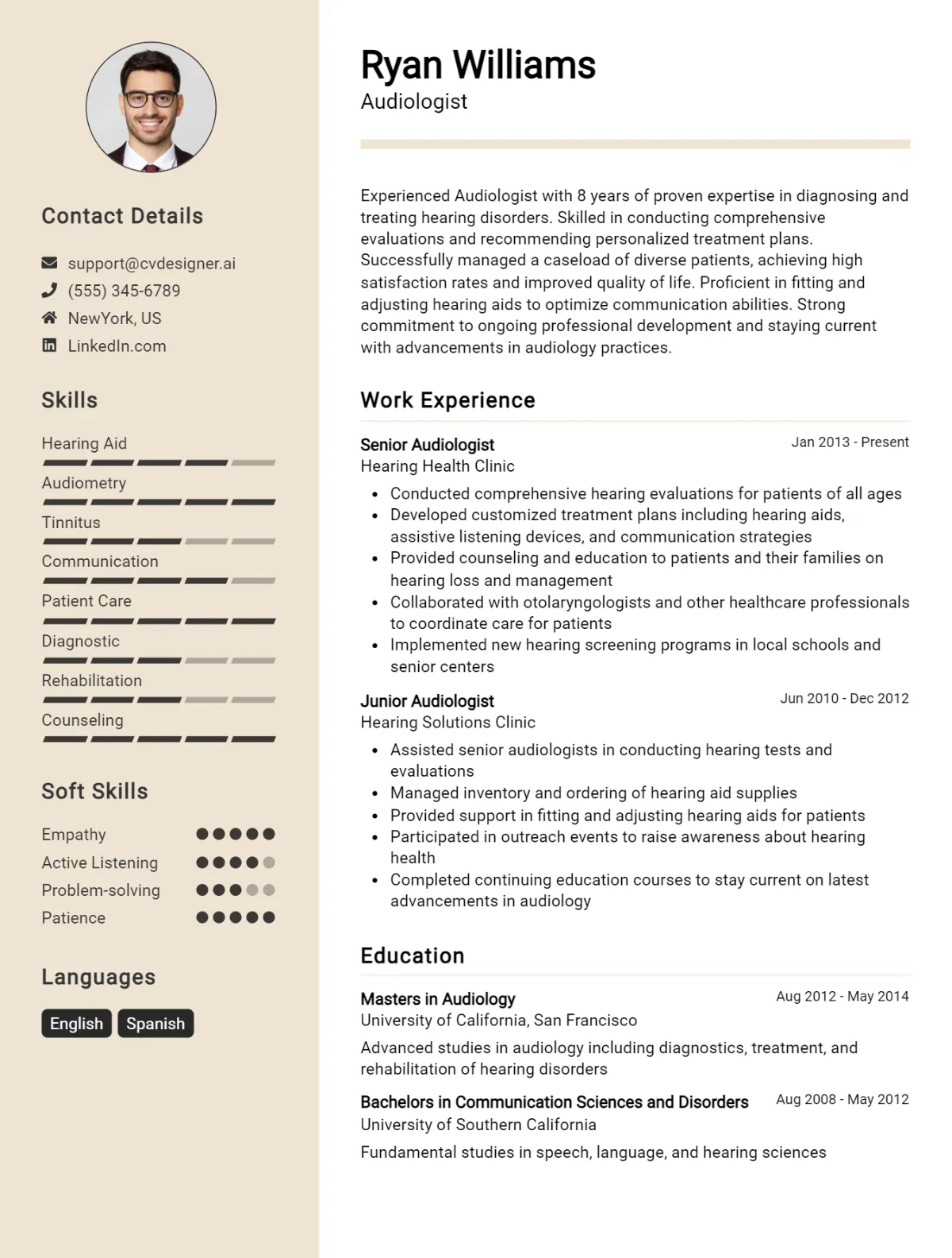 Audiologist CV Example