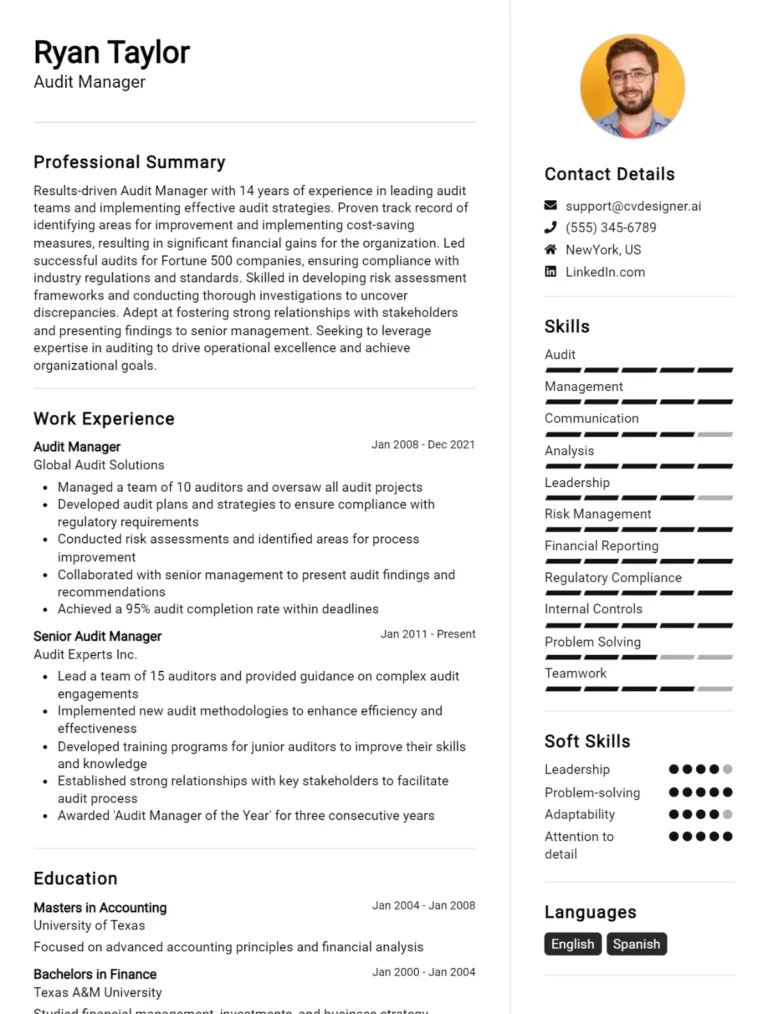 Audit Manager CV Example For 2025: Tips to Stand Out
