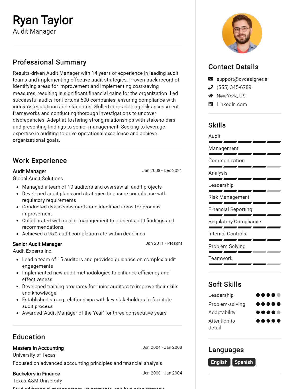 Audit Manager CV Example