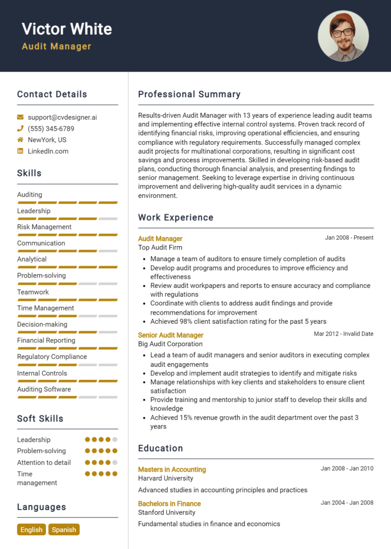 Audit Manager Resume Example for 2025: Ultimate Guide