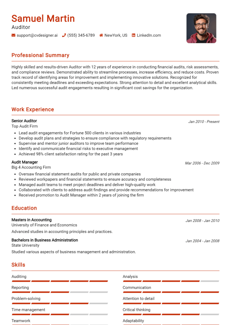 Auditor Resume Example for 2025: Examples & Free Templates