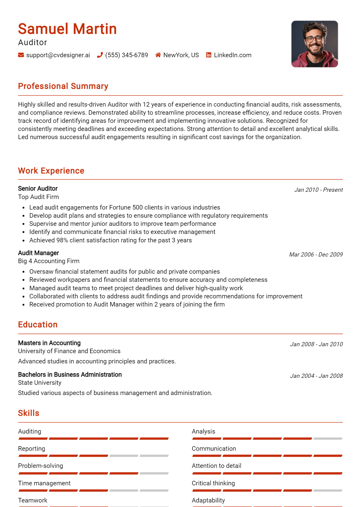 Auditor Resume Example