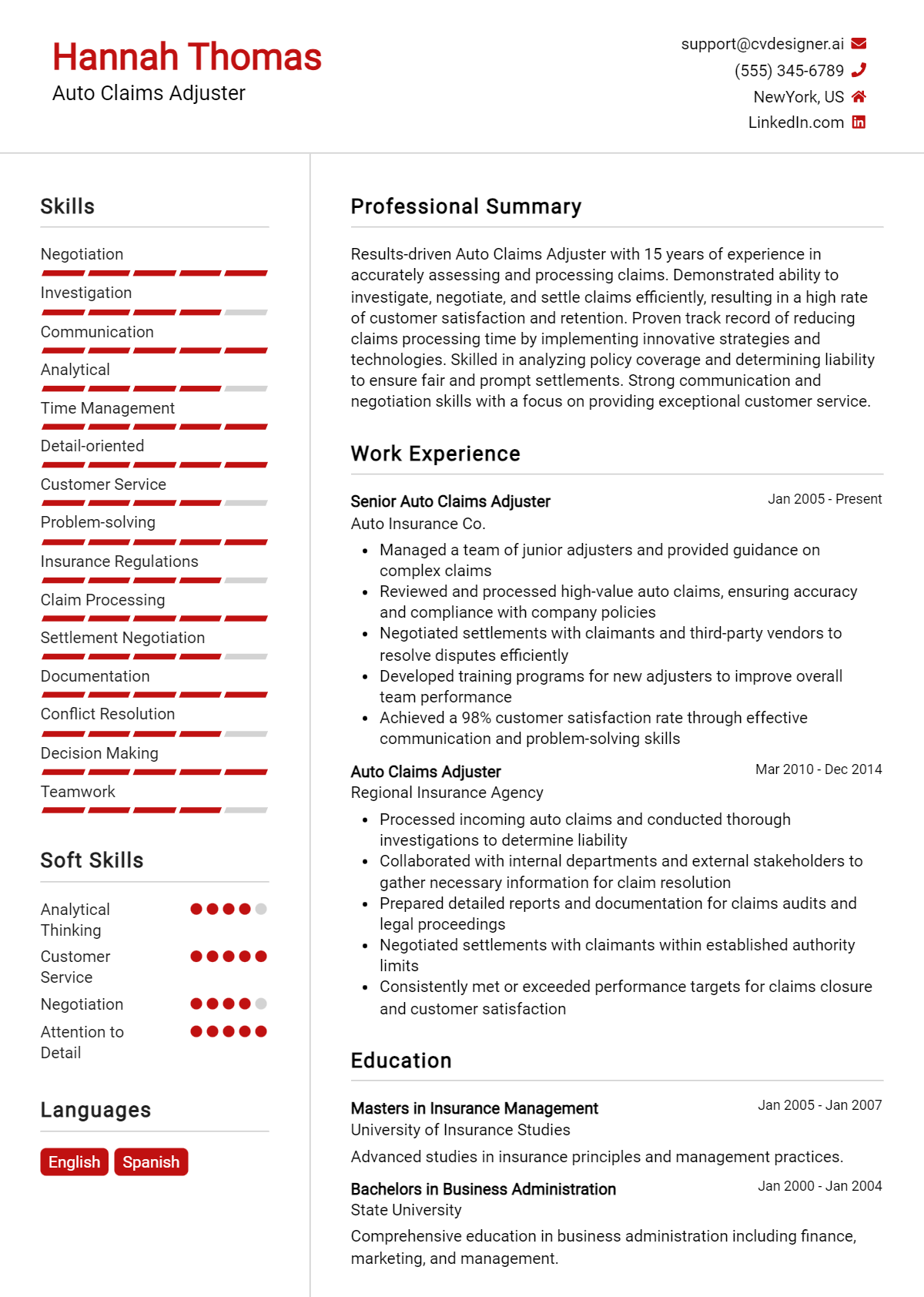 Auto Claims Adjuster Resume Example