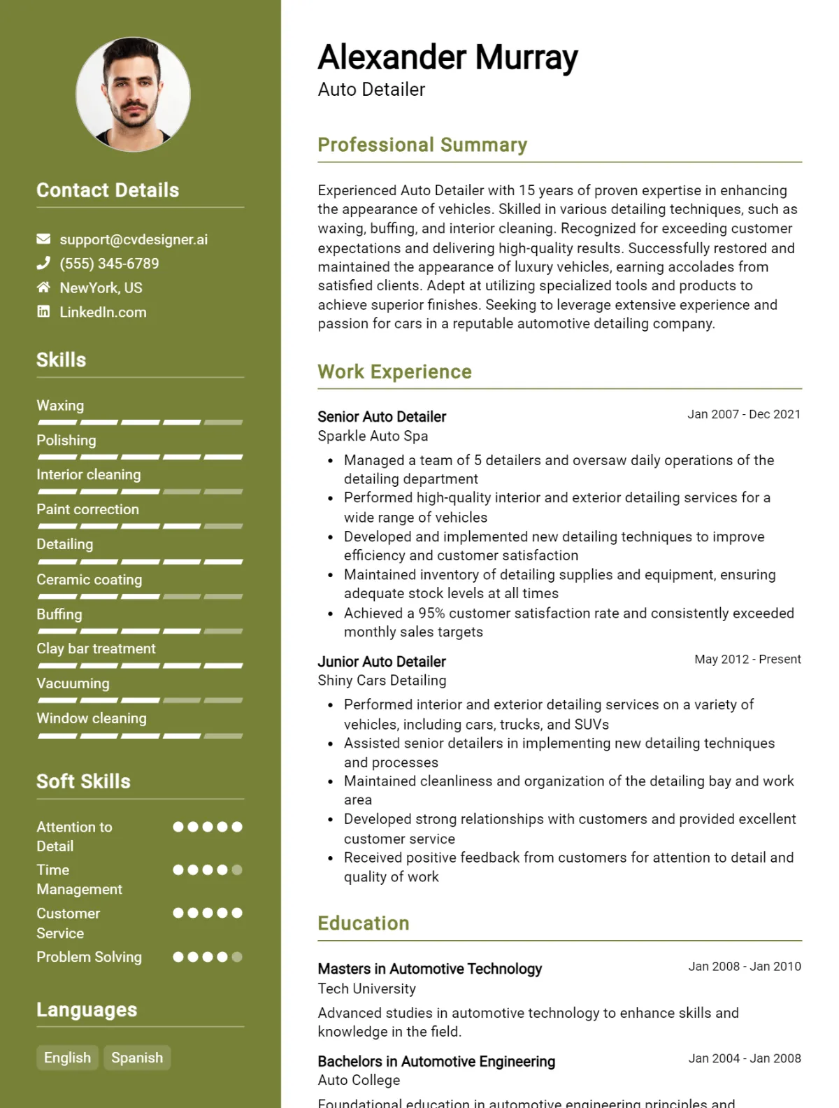 Auto Detailer CV Example