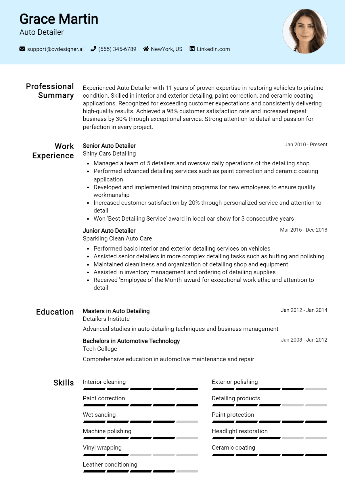 Auto Detailer Resume Example
