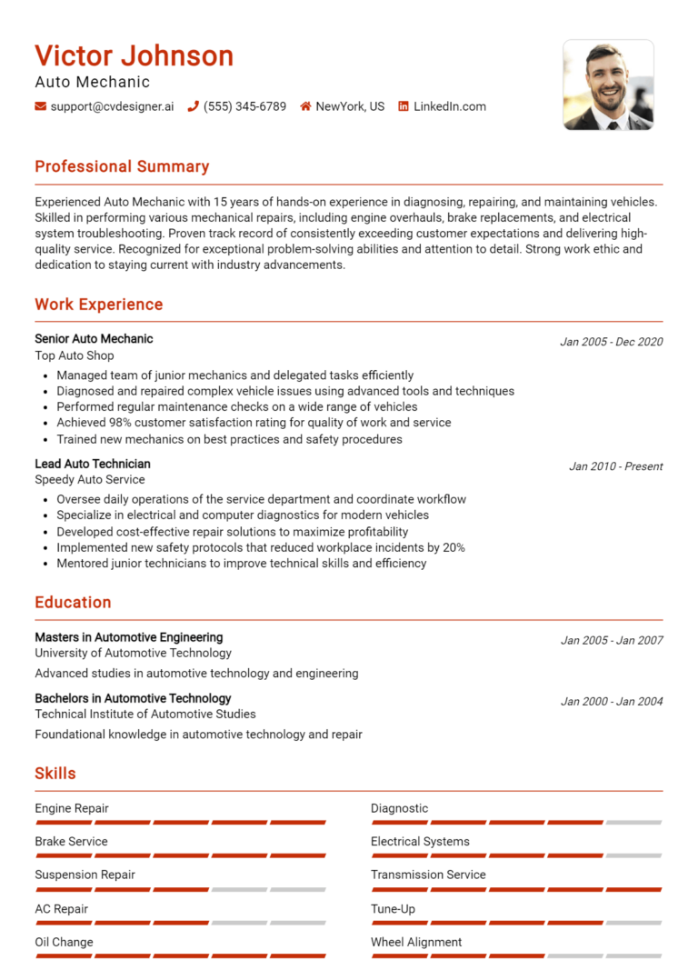 Auto Mechanic Resume Example for 2025: Best Formatting Tips