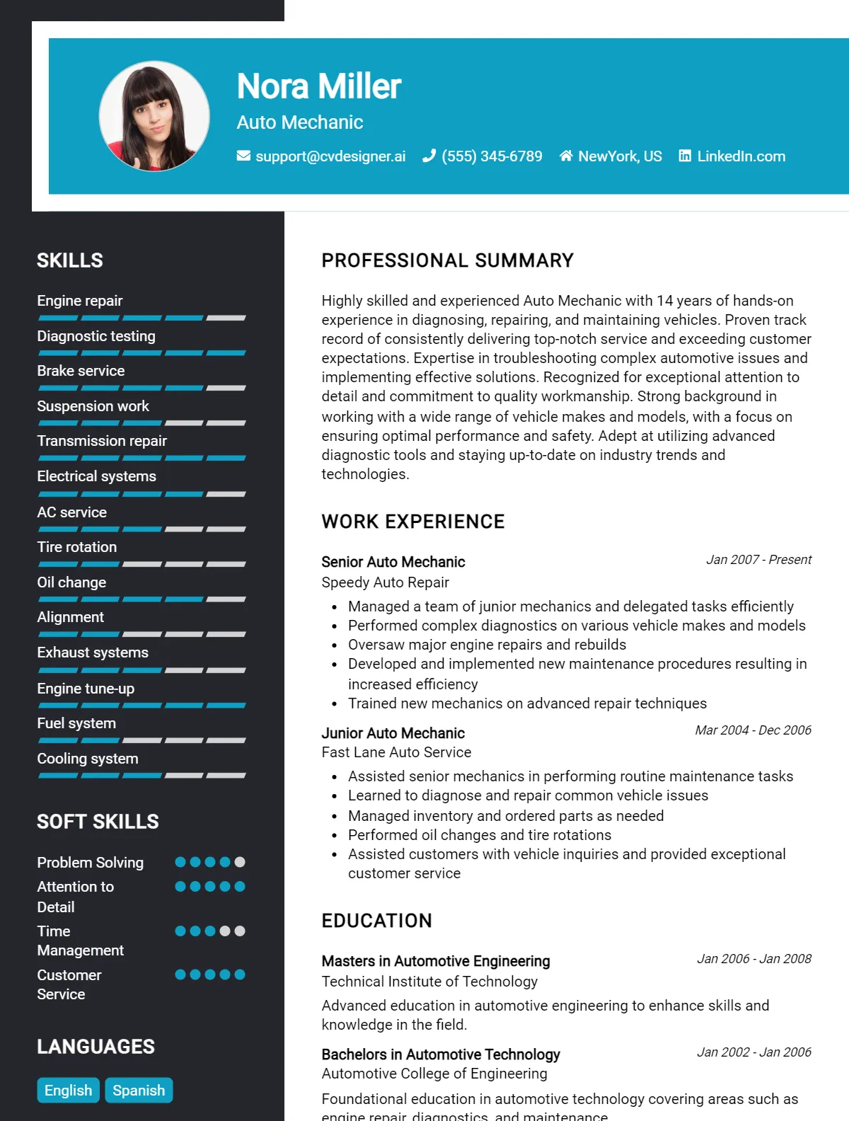 Auto Mechanic CV Example