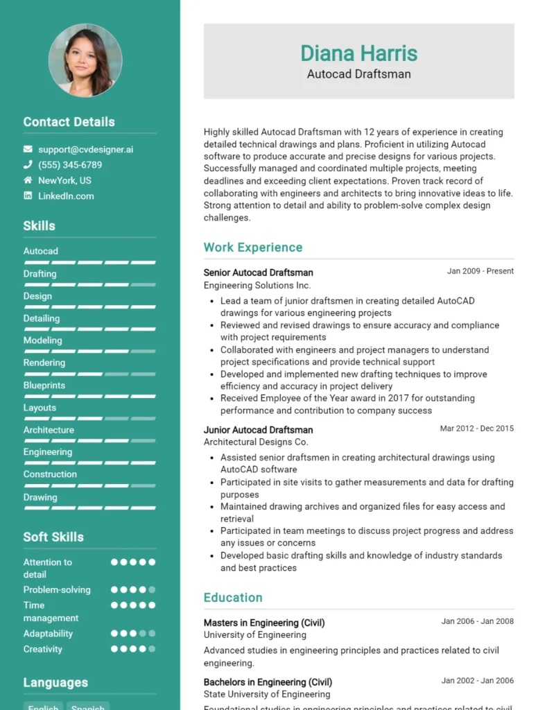 Autocad Draftsman CV Example