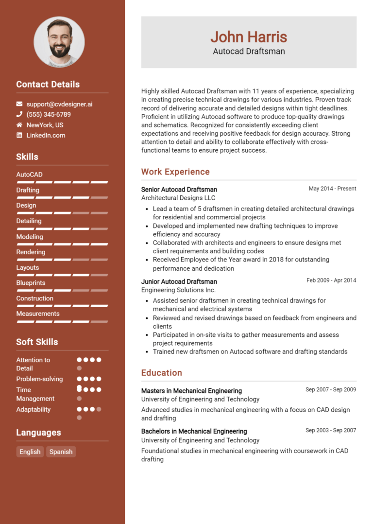 Autocad Draftsman Resume Example for 2025: Samples & Best Practices