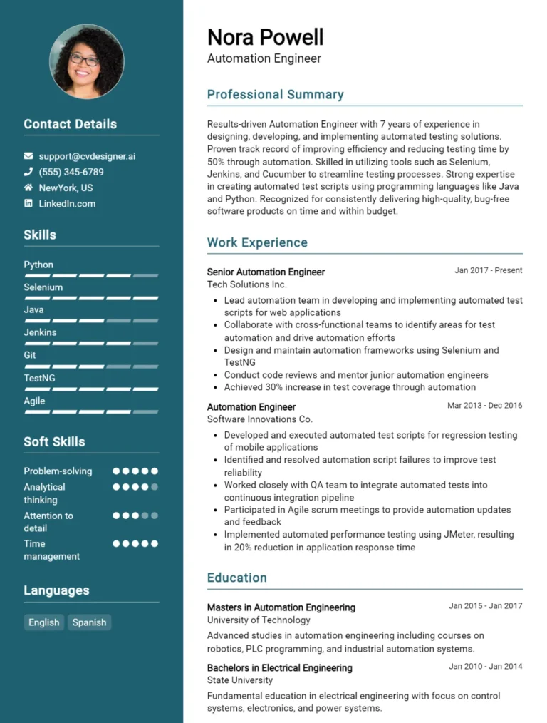 Automation Engineer CV Example For 2025: Strategies & Templates