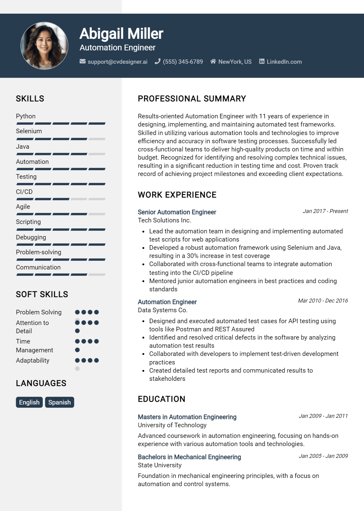 Automation Engineer Resume Example
