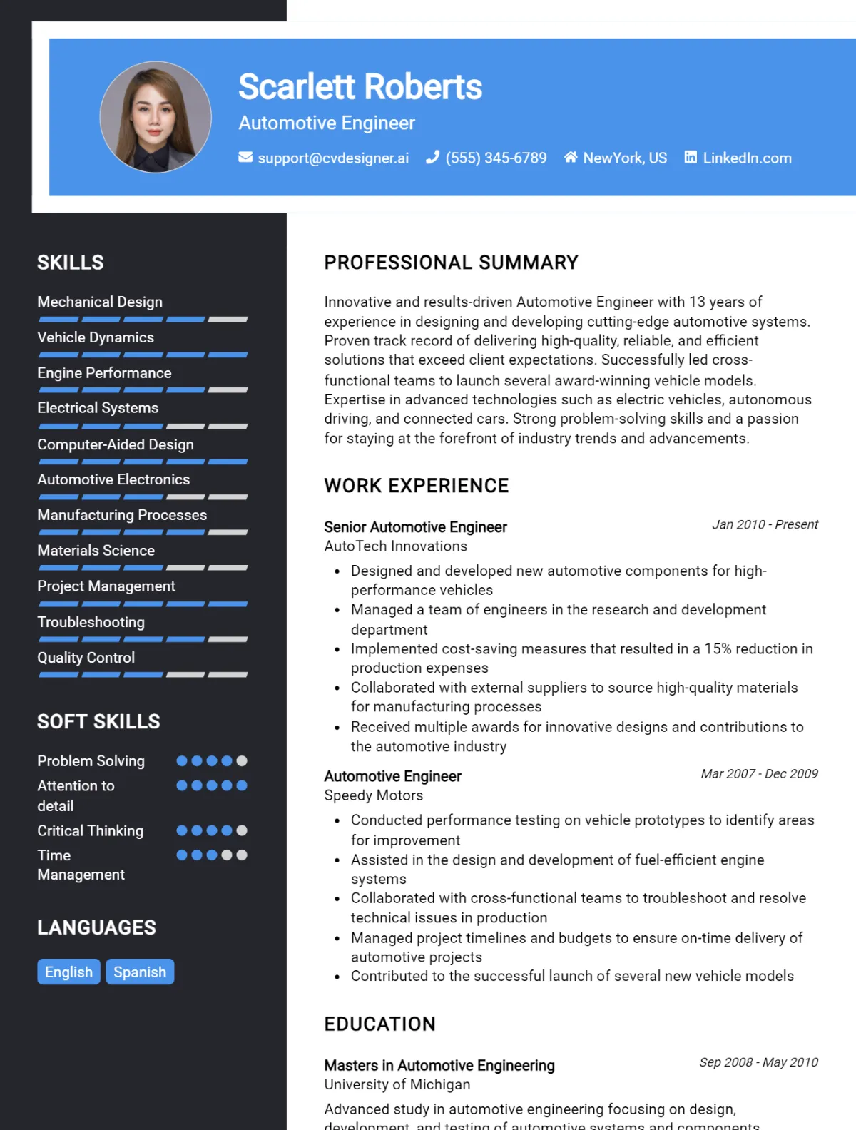 Automotive Engineer CV Example