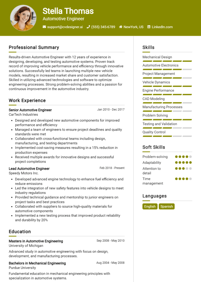 Automotive Engineer Resume Example for 2025: Best Tips & Templates