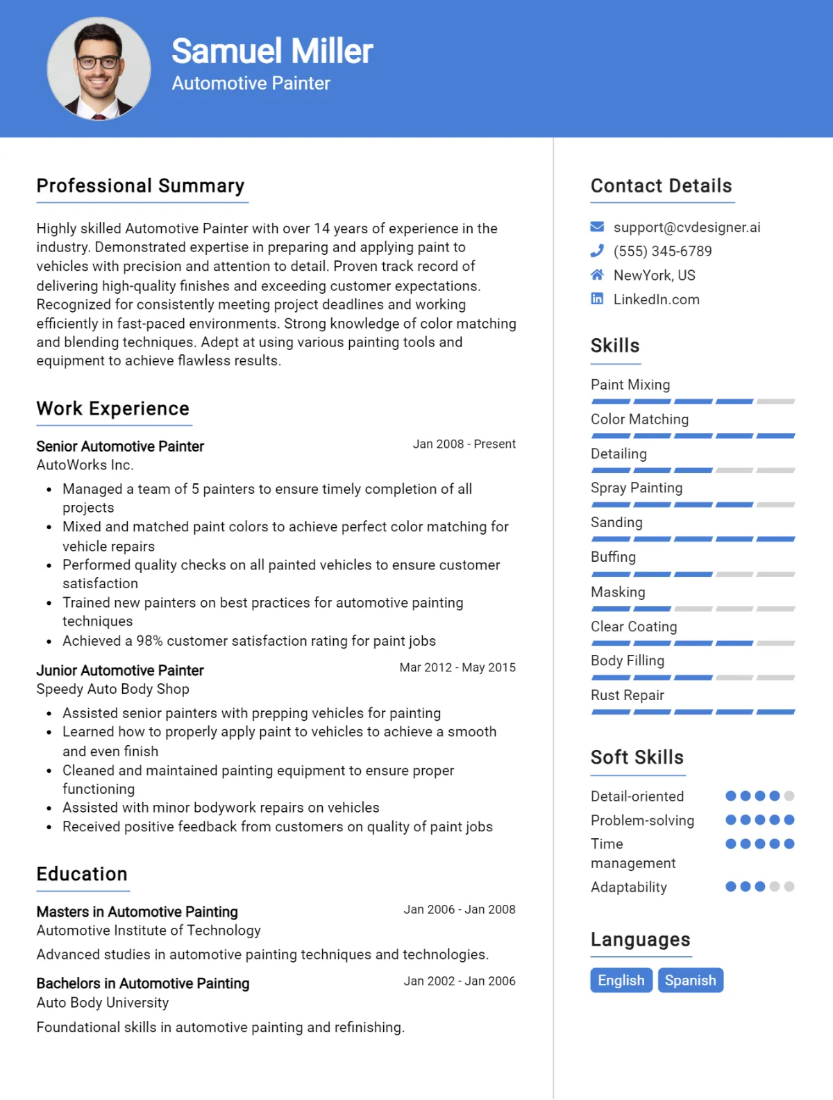 Automotive Painter CV Example
