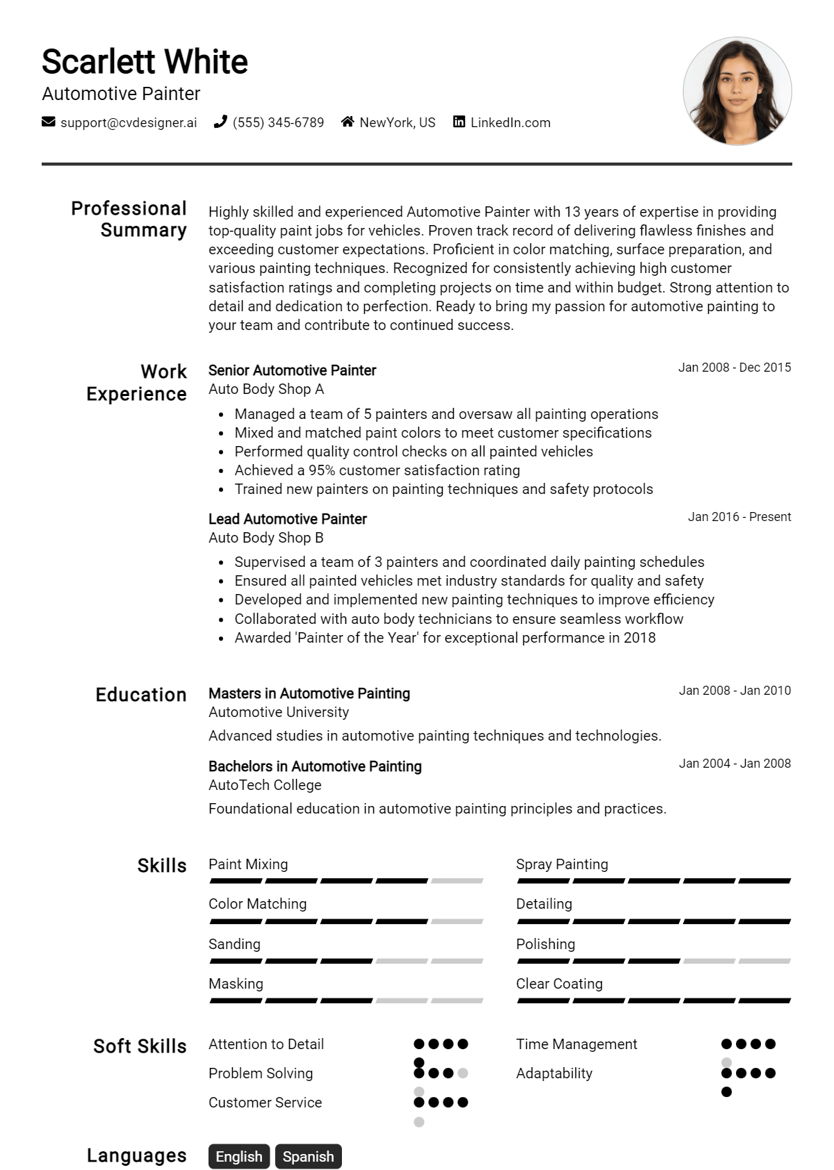 Automotive Painter Resume Example