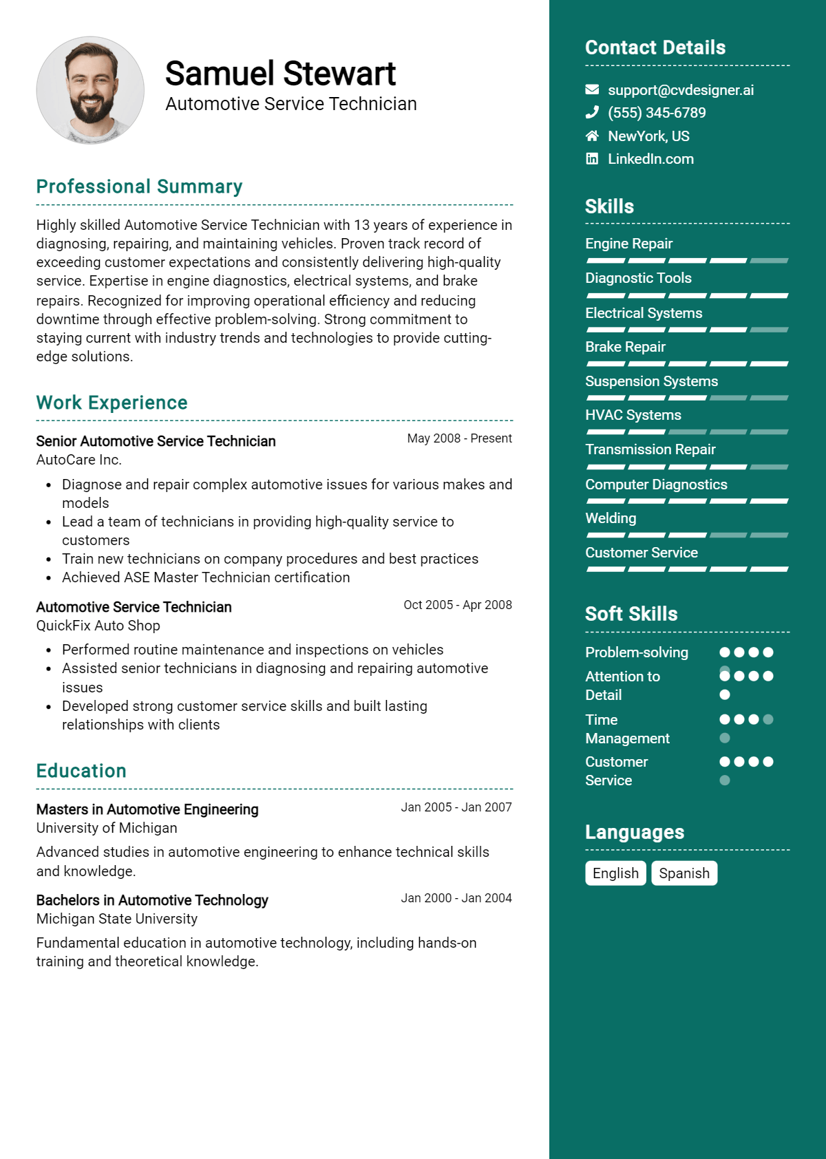 Automotive Service Technician Resume Example